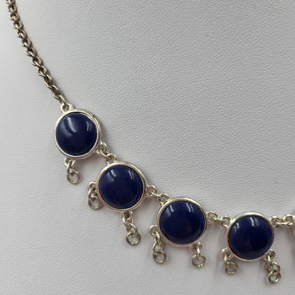 Liz Claiborne Silver Chain with Navy Blue Beads - Picture 3 of 9